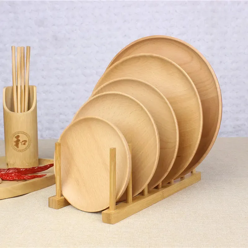 2 PCS Bamboo Wooden Plate Holder Dish Rack Drainer Drying Bowls Rack Stand BKW07