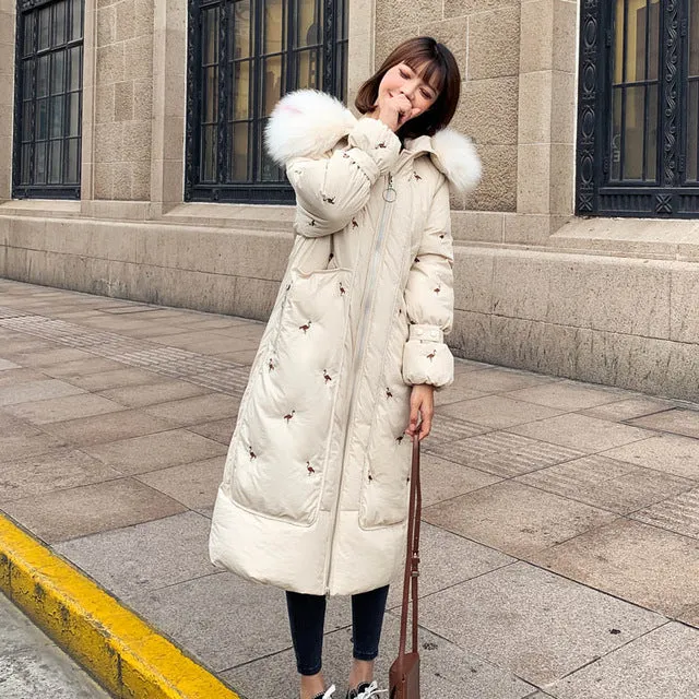 2019 Long Winter Women's Down Coat Thicken Female Down Jacket Hooded With Fur Collar Coat Oversize Long Ladies