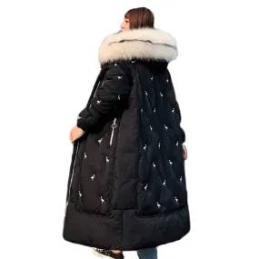 2019 Long Winter Women's Down Coat Thicken Female Down Jacket Hooded With Fur Collar Coat Oversize Long Ladies