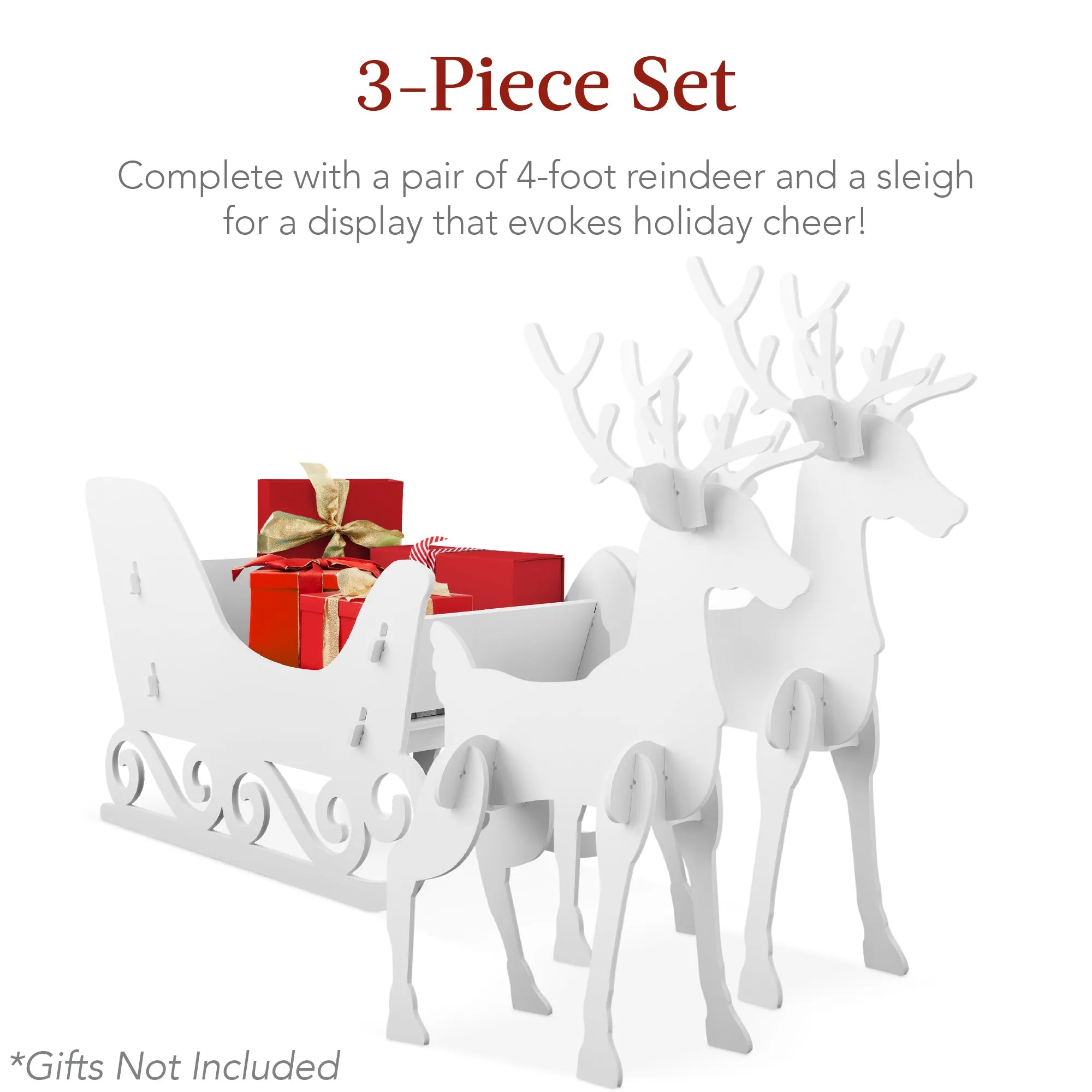 3-Piece Deer & Sleigh Silhouette Set Holiday Yard Decoration w/ Stakes - 4ft