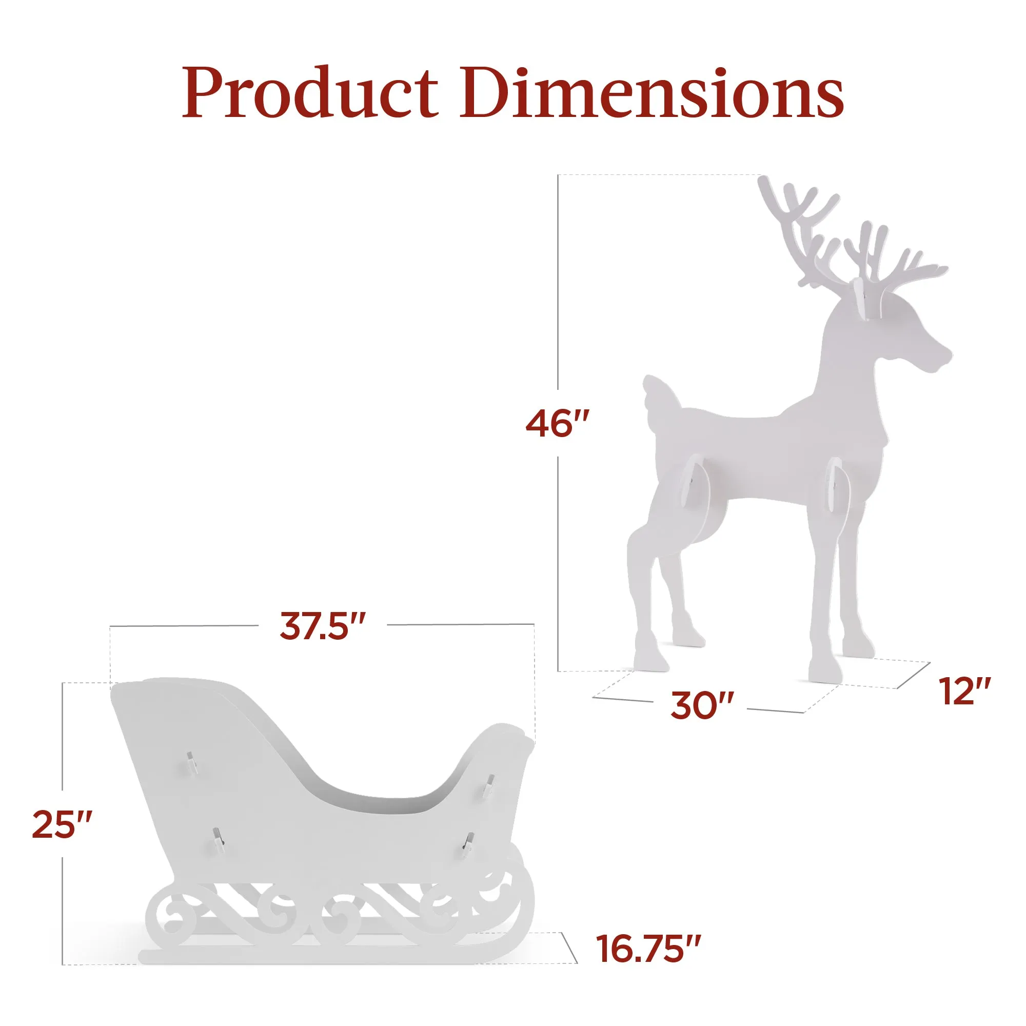 3-Piece Deer & Sleigh Silhouette Set Holiday Yard Decoration w/ Stakes - 4ft