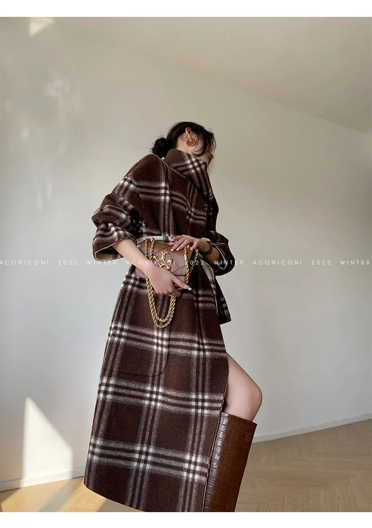 Aconiconi| Double-sided tweed plaid winter coat jacket  - Poems of the North Island