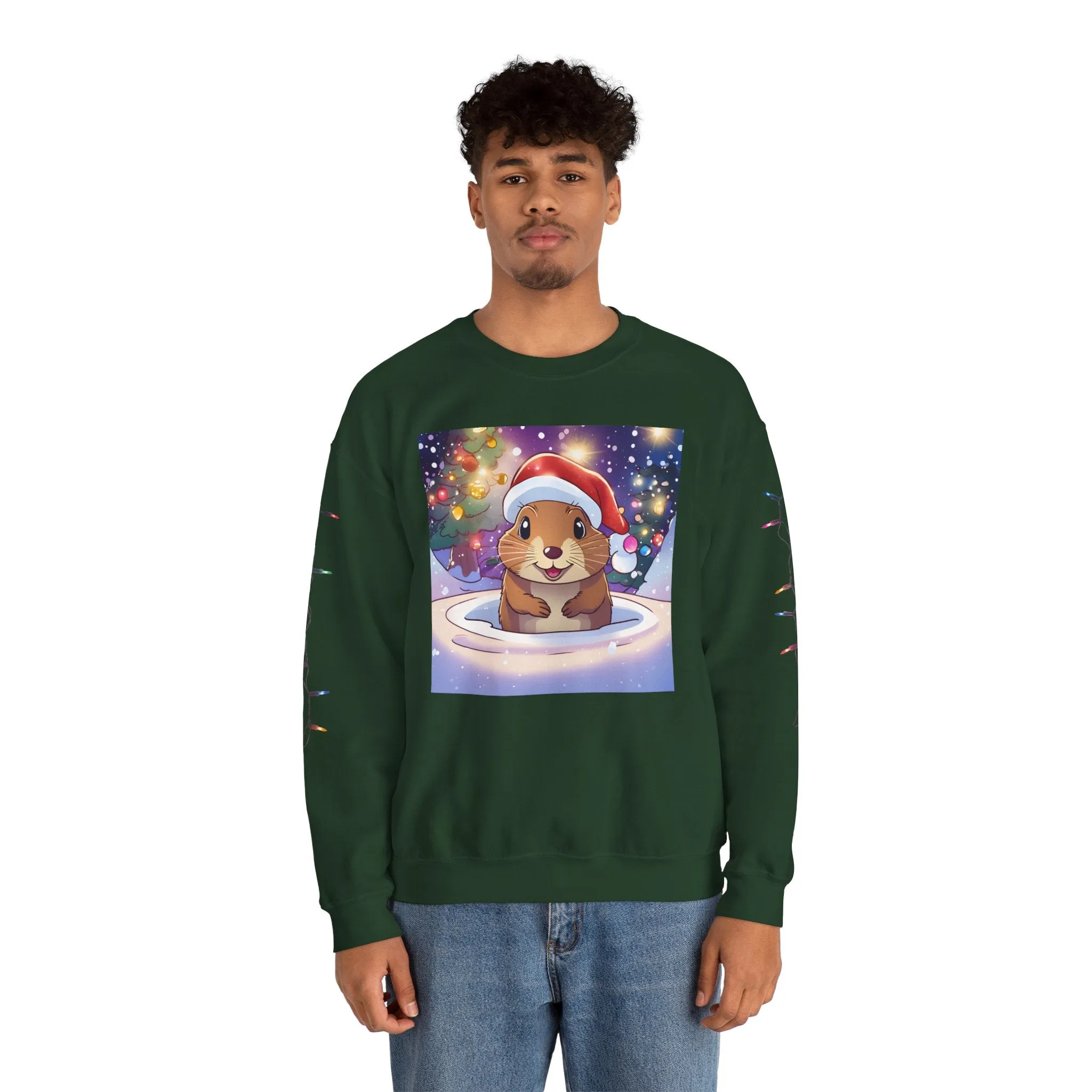 Adorable Christmas Otter Sweatshirt with Festive Lights