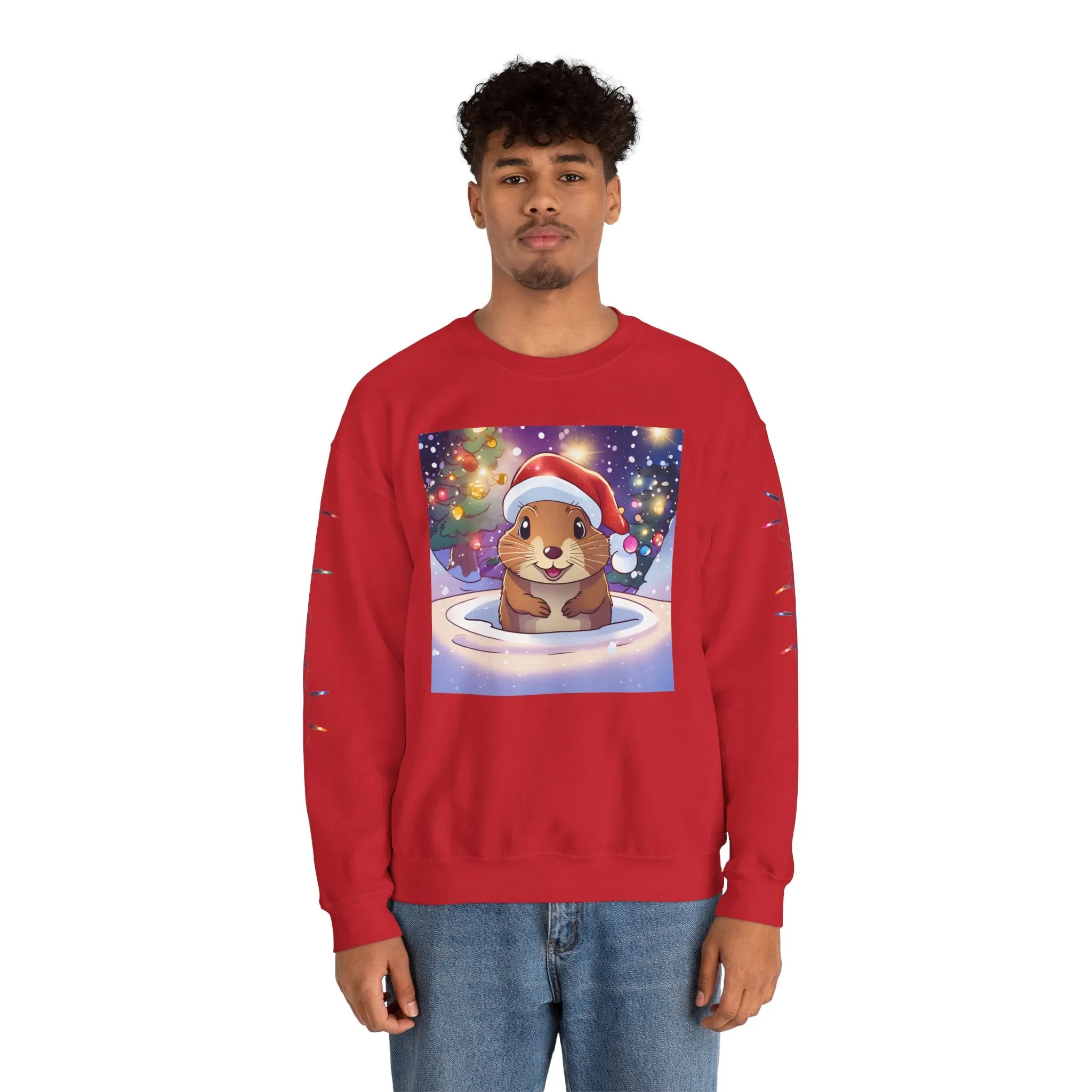 Adorable Christmas Otter Sweatshirt with Festive Lights