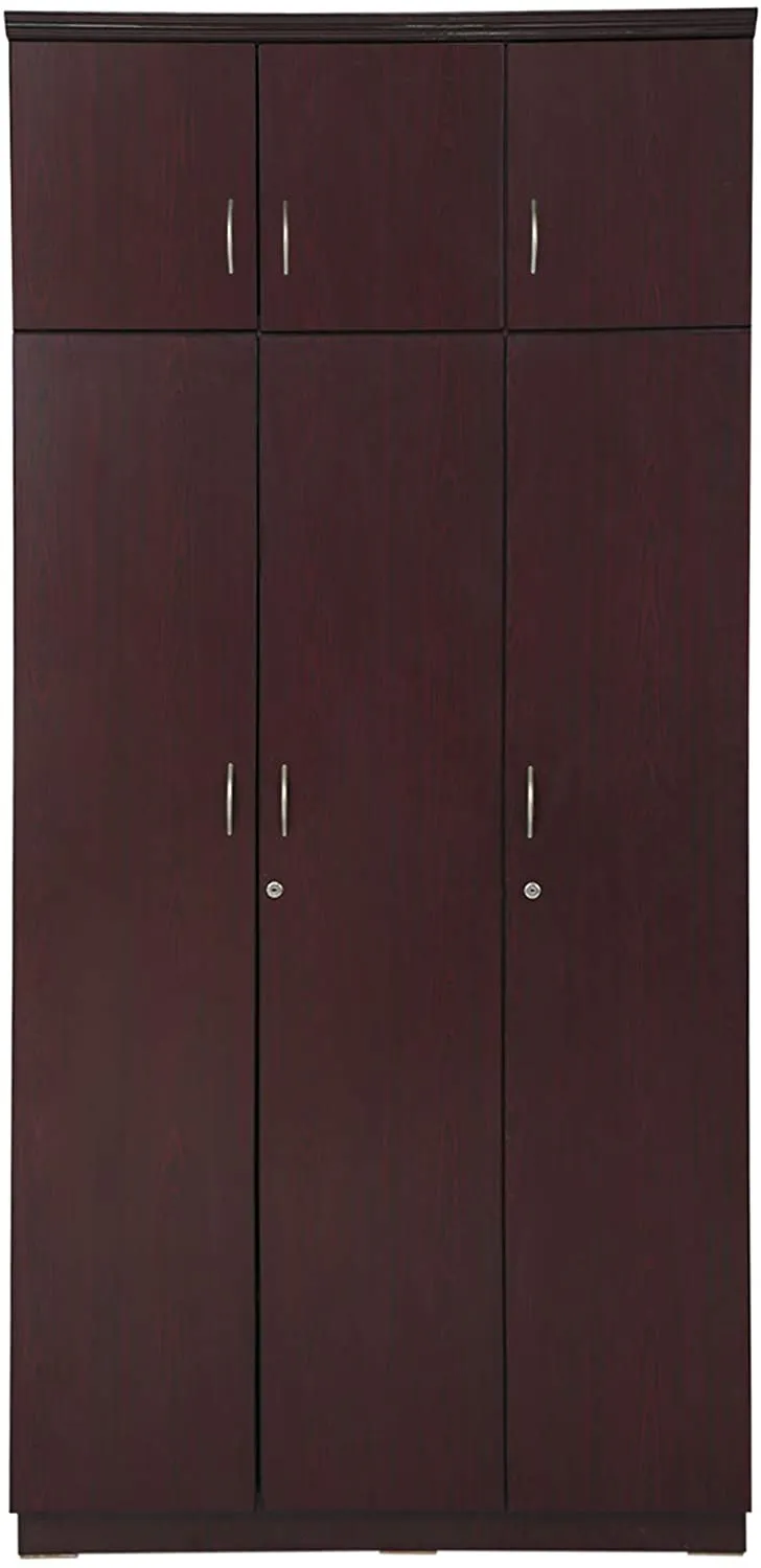 AFT Max Three Door Wardrobe with Up-Top Storage, Dark Brown