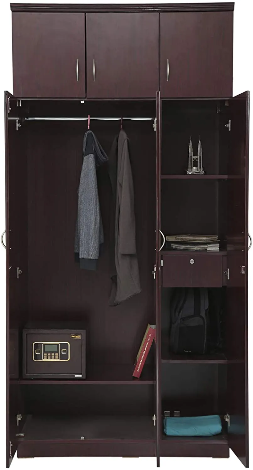 AFT Max Three Door Wardrobe with Up-Top Storage, Dark Brown