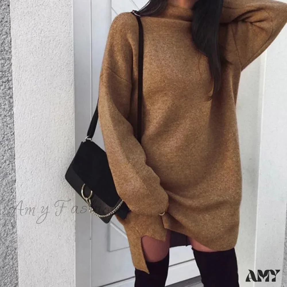 Amy Fashion - Fashion Turtleneck Elegant Lady Mid-length Dress