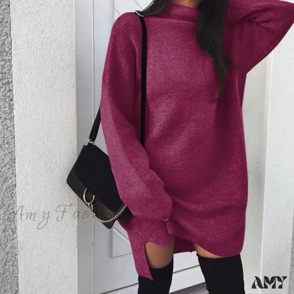 Amy Fashion - Fashion Turtleneck Elegant Lady Mid-length Dress