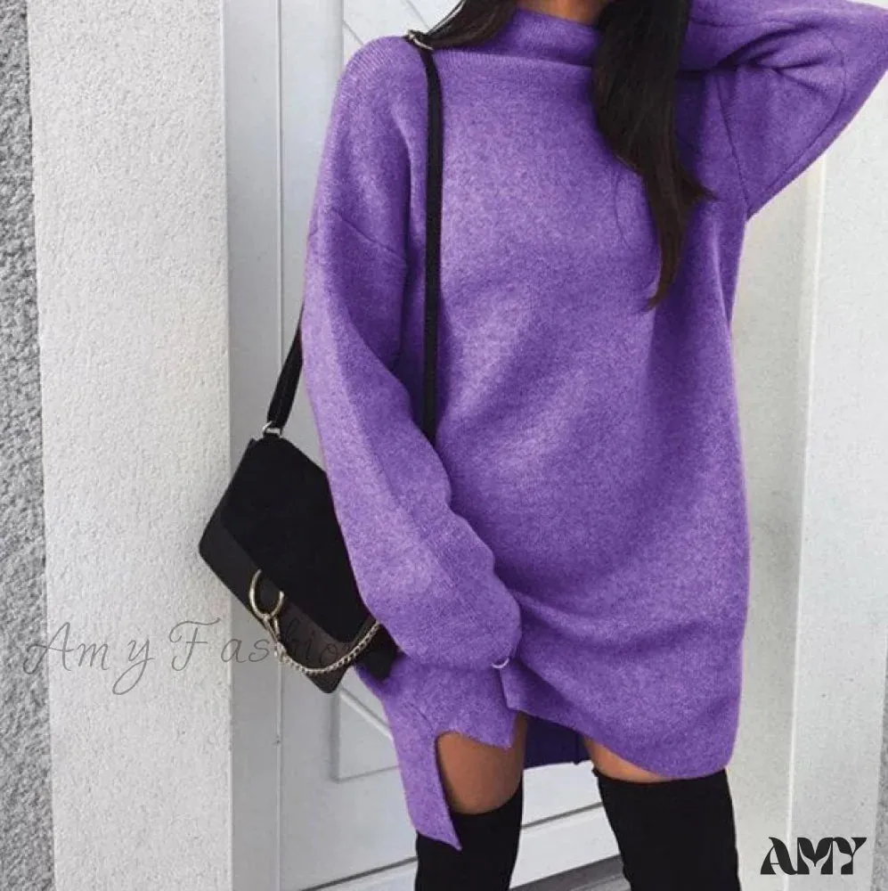 Amy Fashion - Fashion Turtleneck Elegant Lady Mid-length Dress