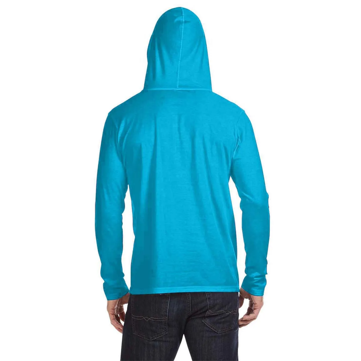 Anvil Men's Caribbean Blue Lightweight Long-Sleeve Hooded T-Shirt