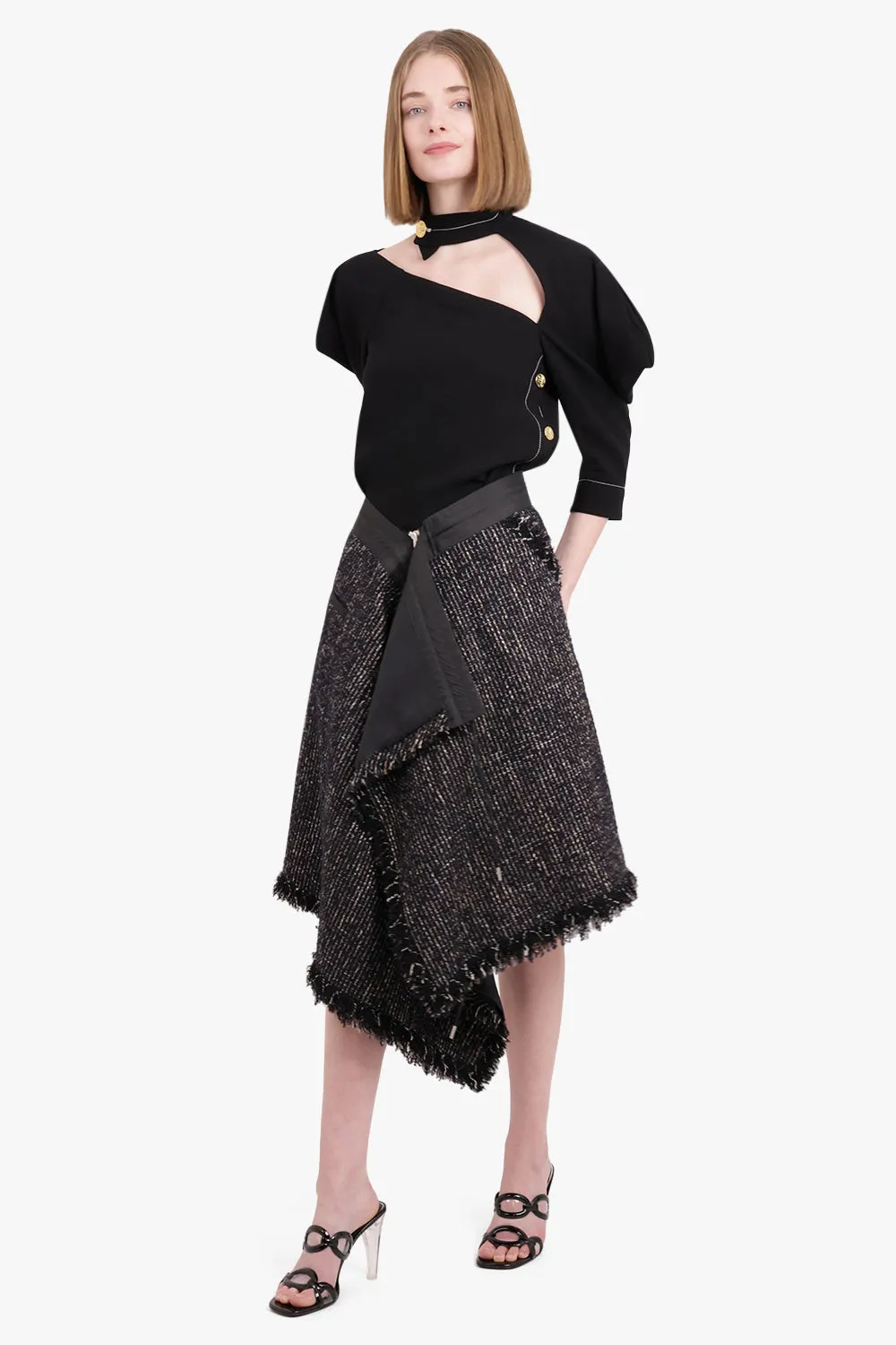 Asymmetric Tweed Skirt | Black