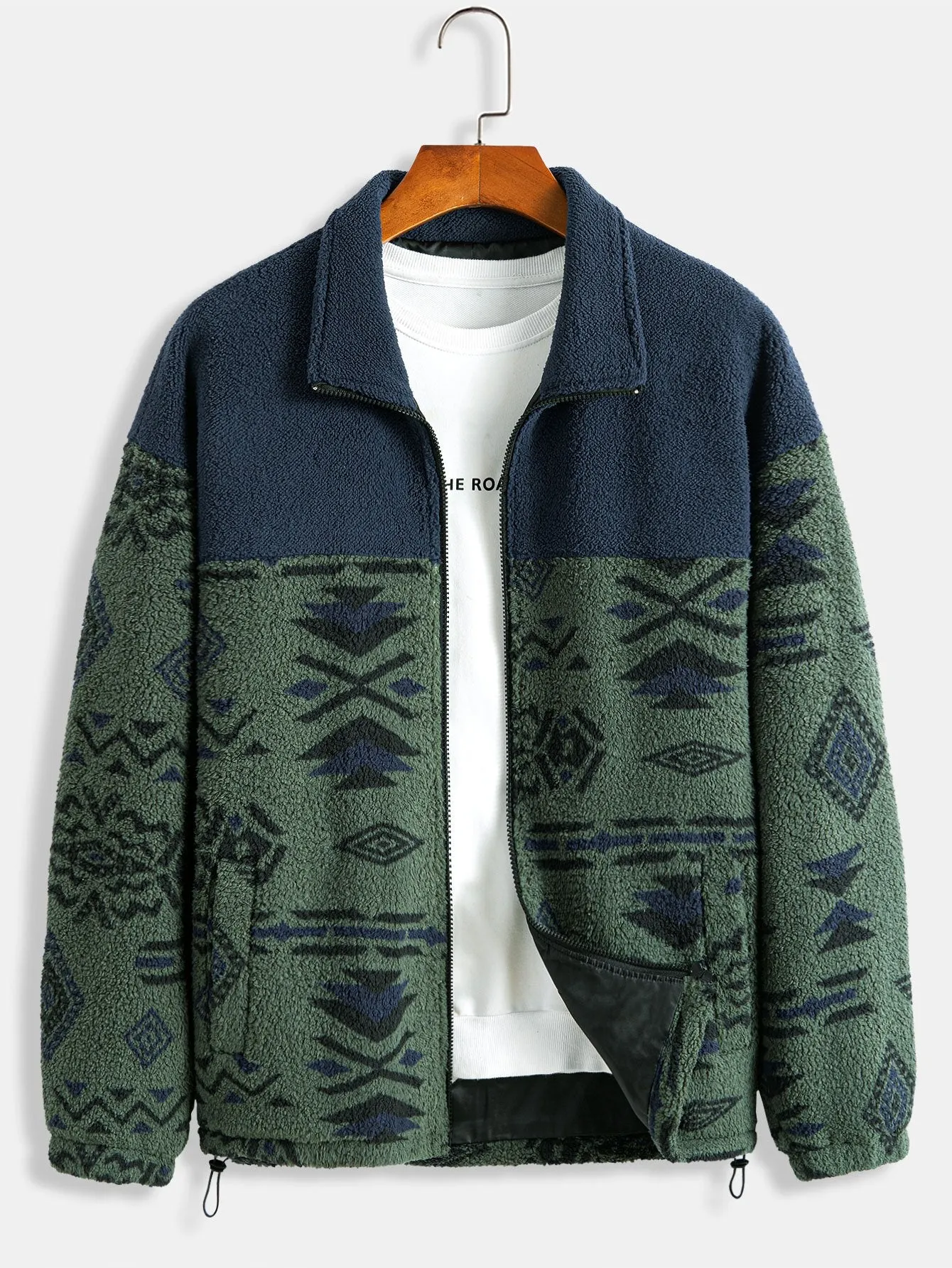 Aztec Print Patchwork Teddy Fleece Coat