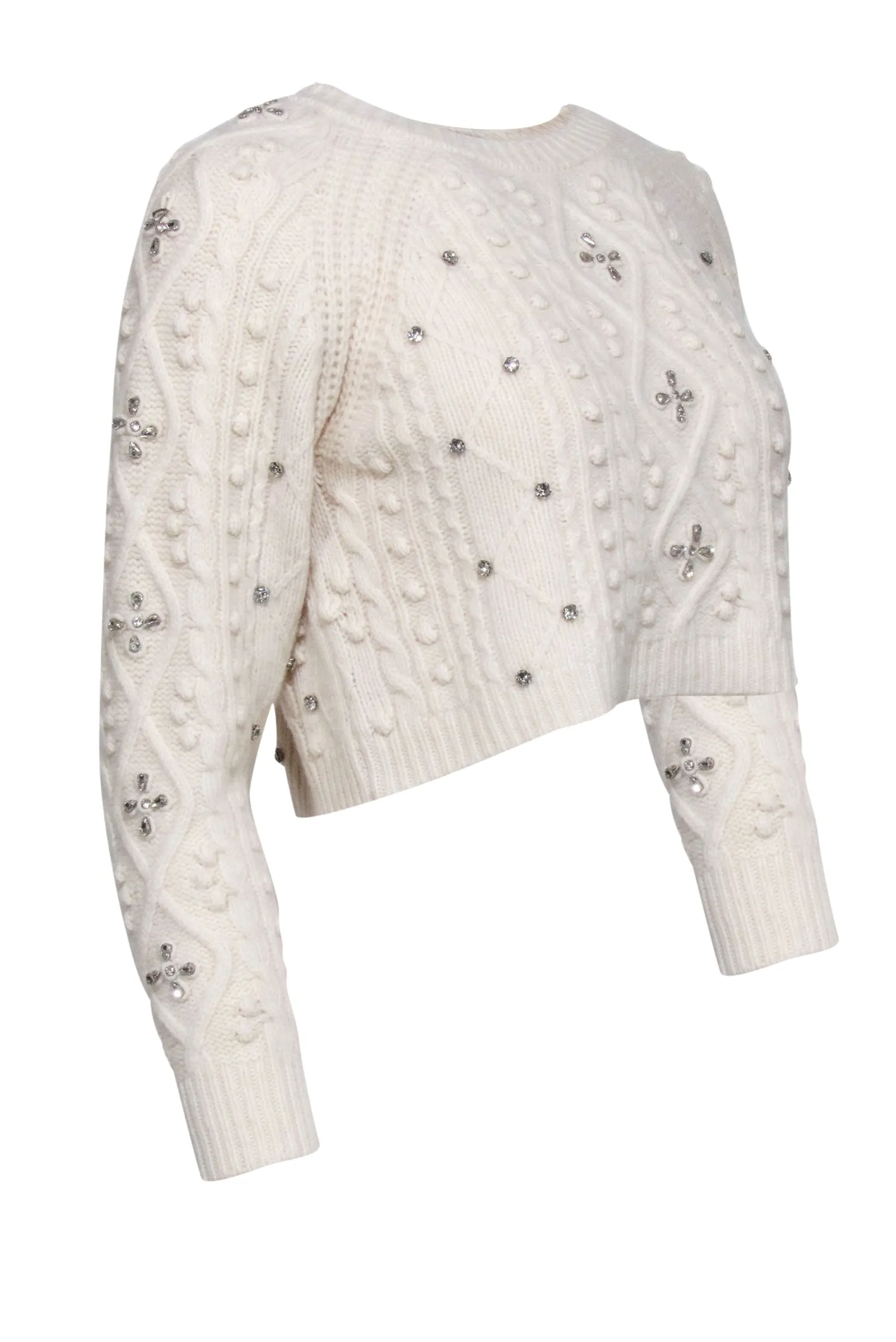 Ba&sh - Ivory Knit Jeweled Detail Crop Sweater Sz XS