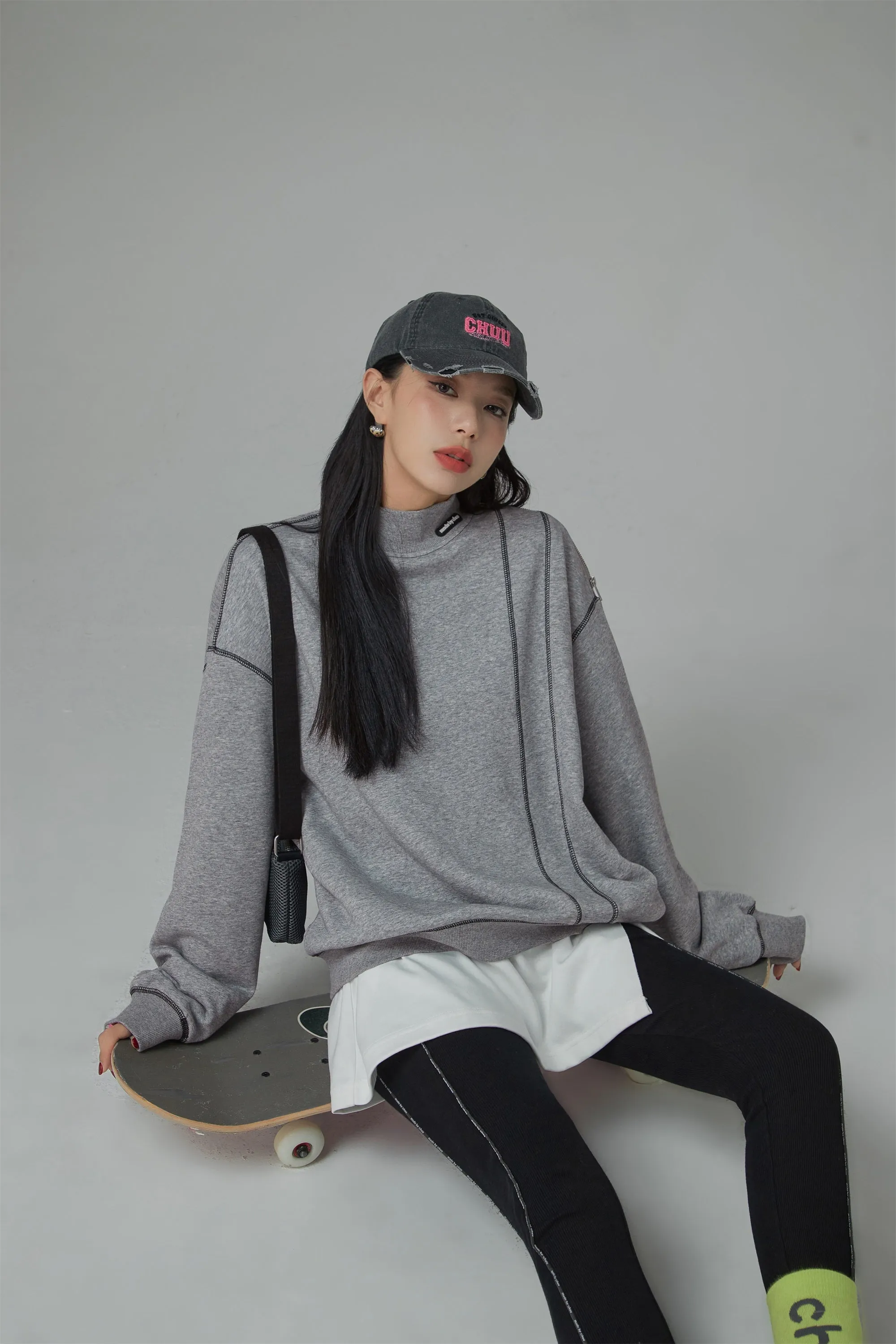 Babe Half Turtleneck Loose Fit Sweatshirt