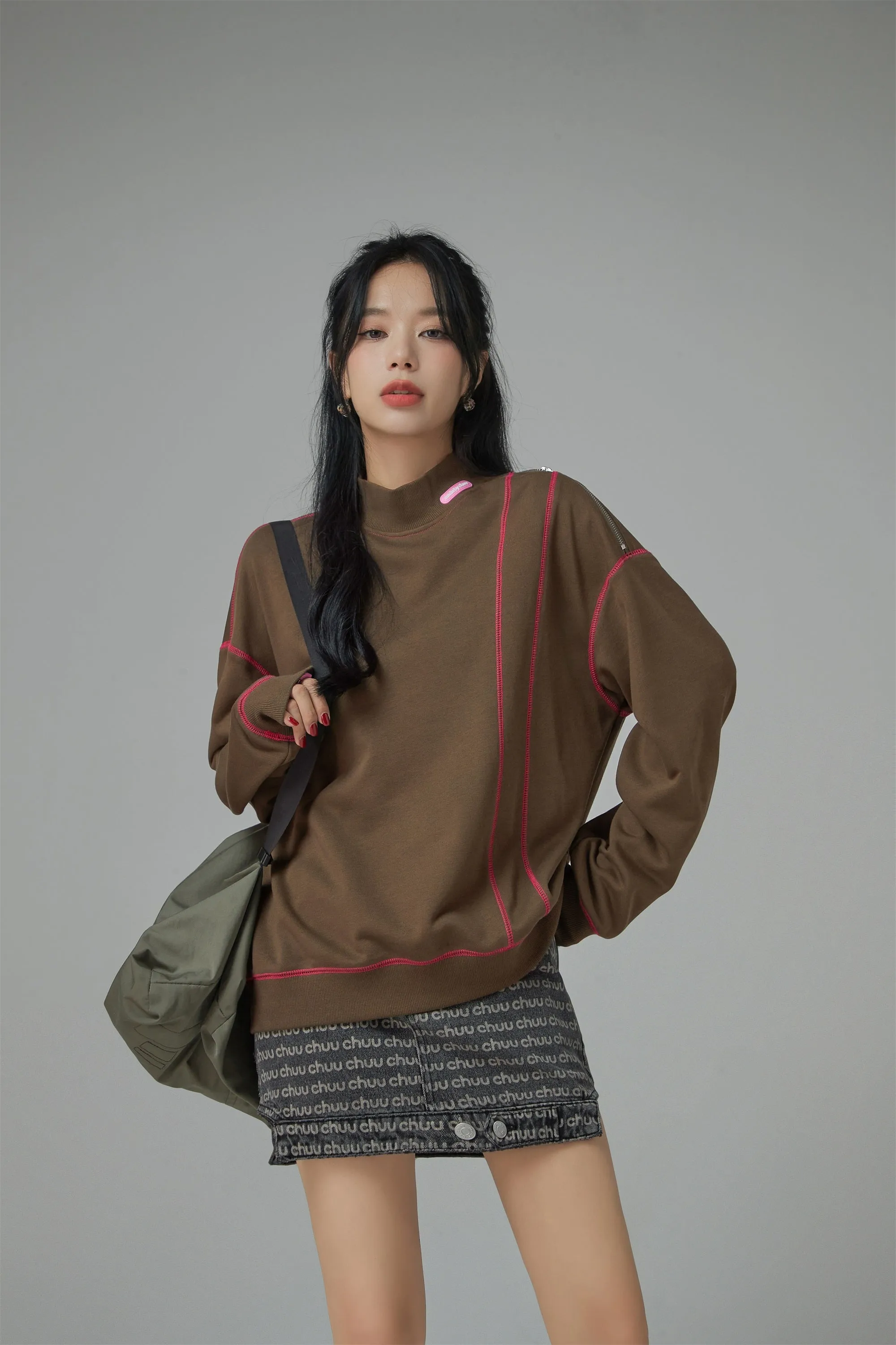 Babe Half Turtleneck Loose Fit Sweatshirt