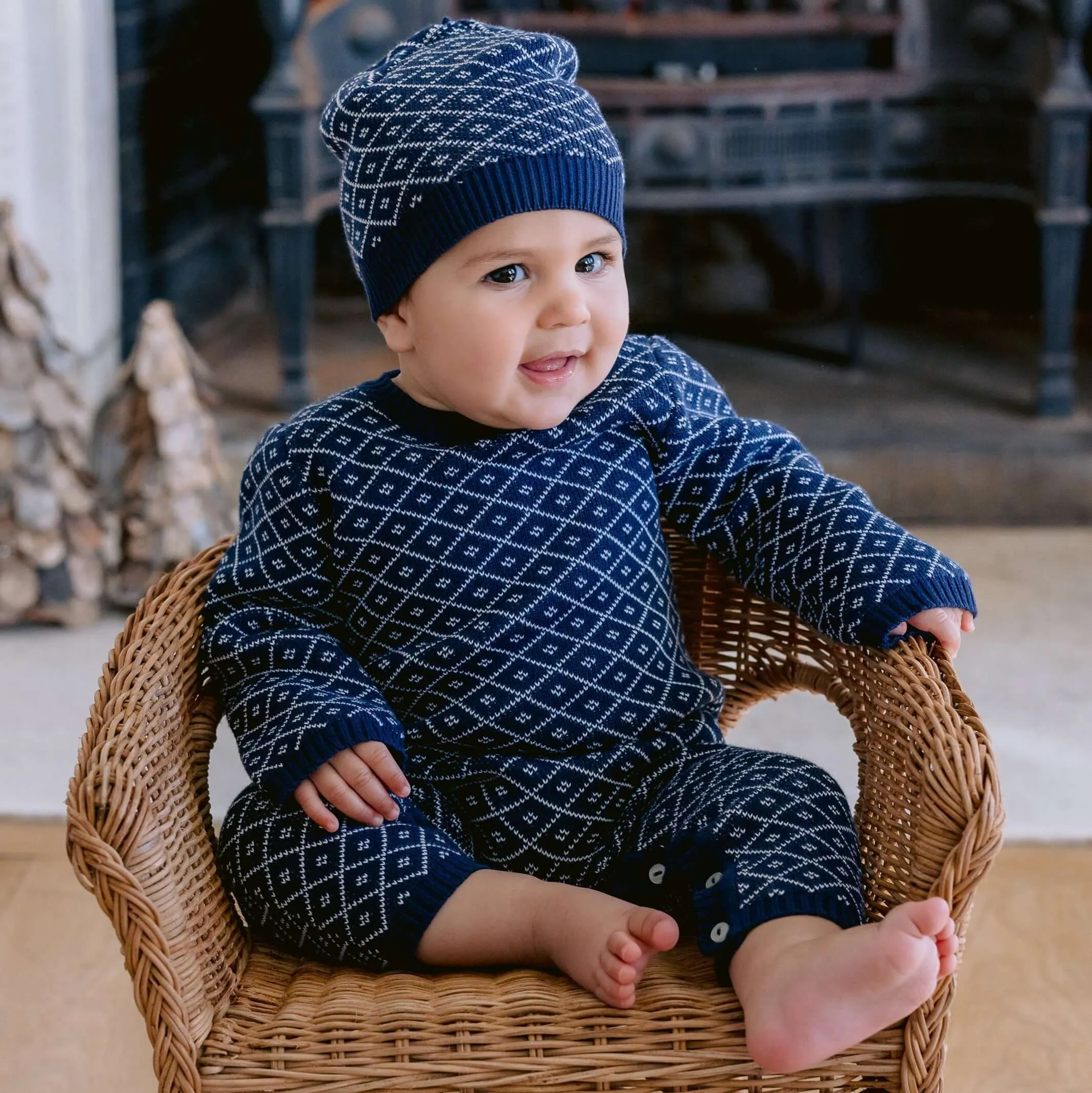 Baby Boys Navy Everett Knitted Babygrow Set