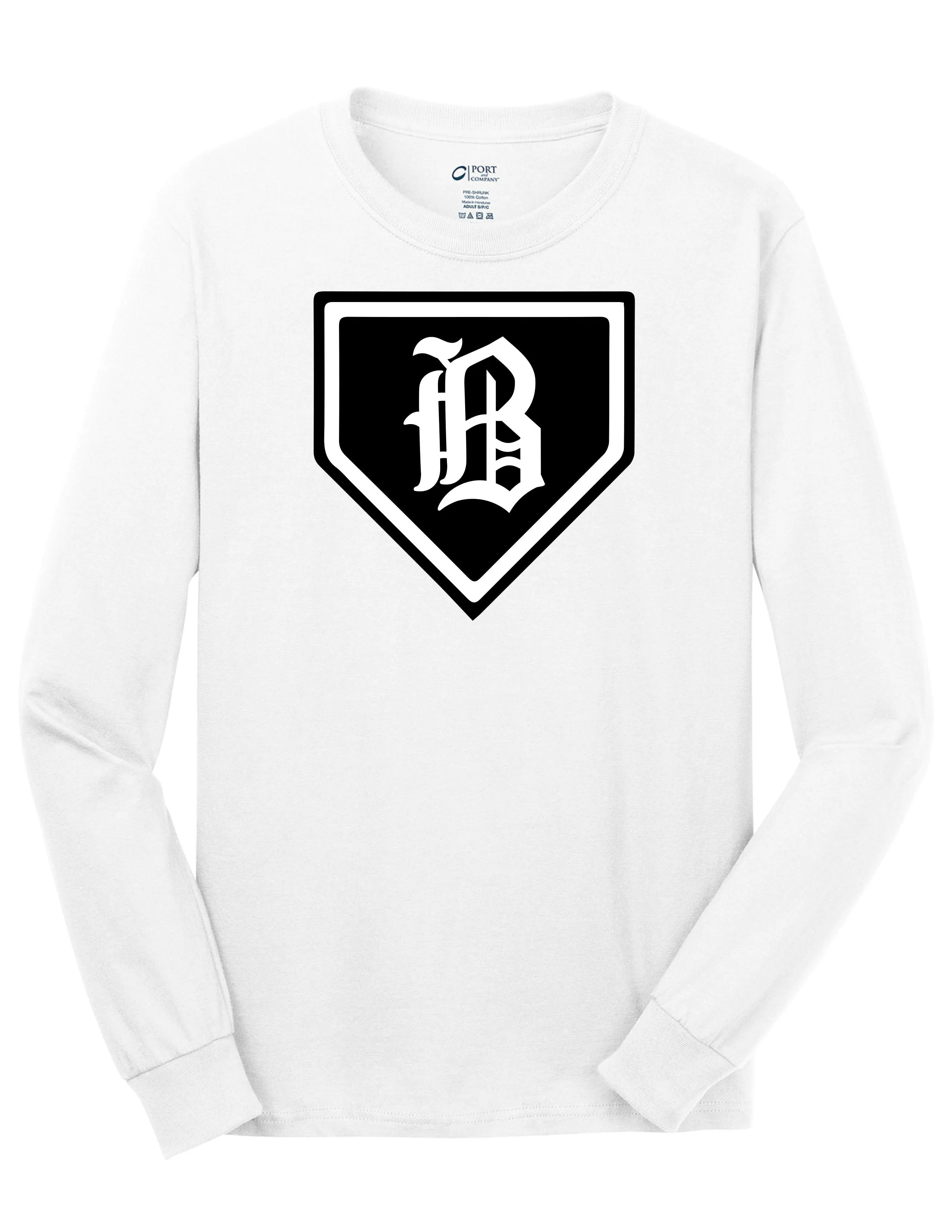 Badin Baseball - Home Plate LS Tee (White)