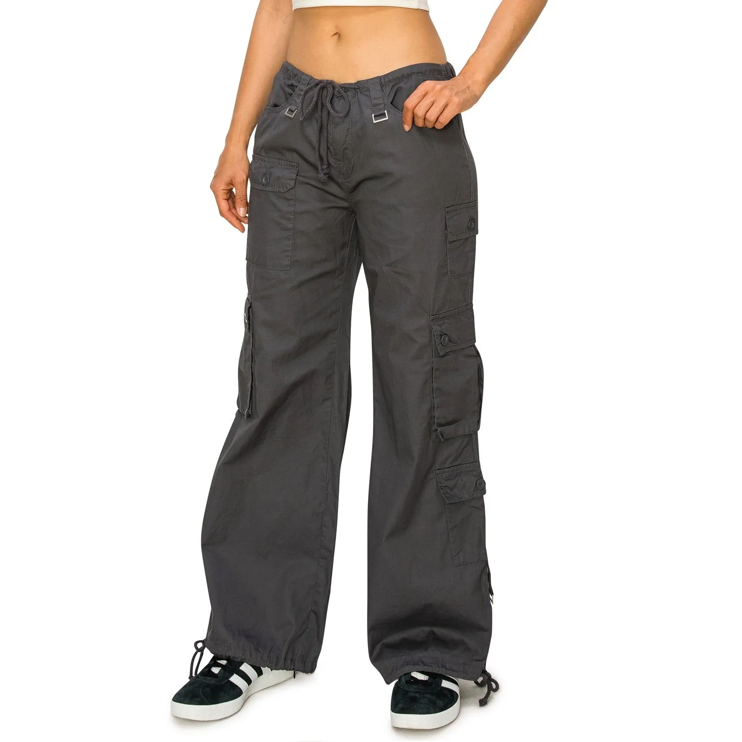 Baggy Fit Parachute Cargo Pants - Slate Grey