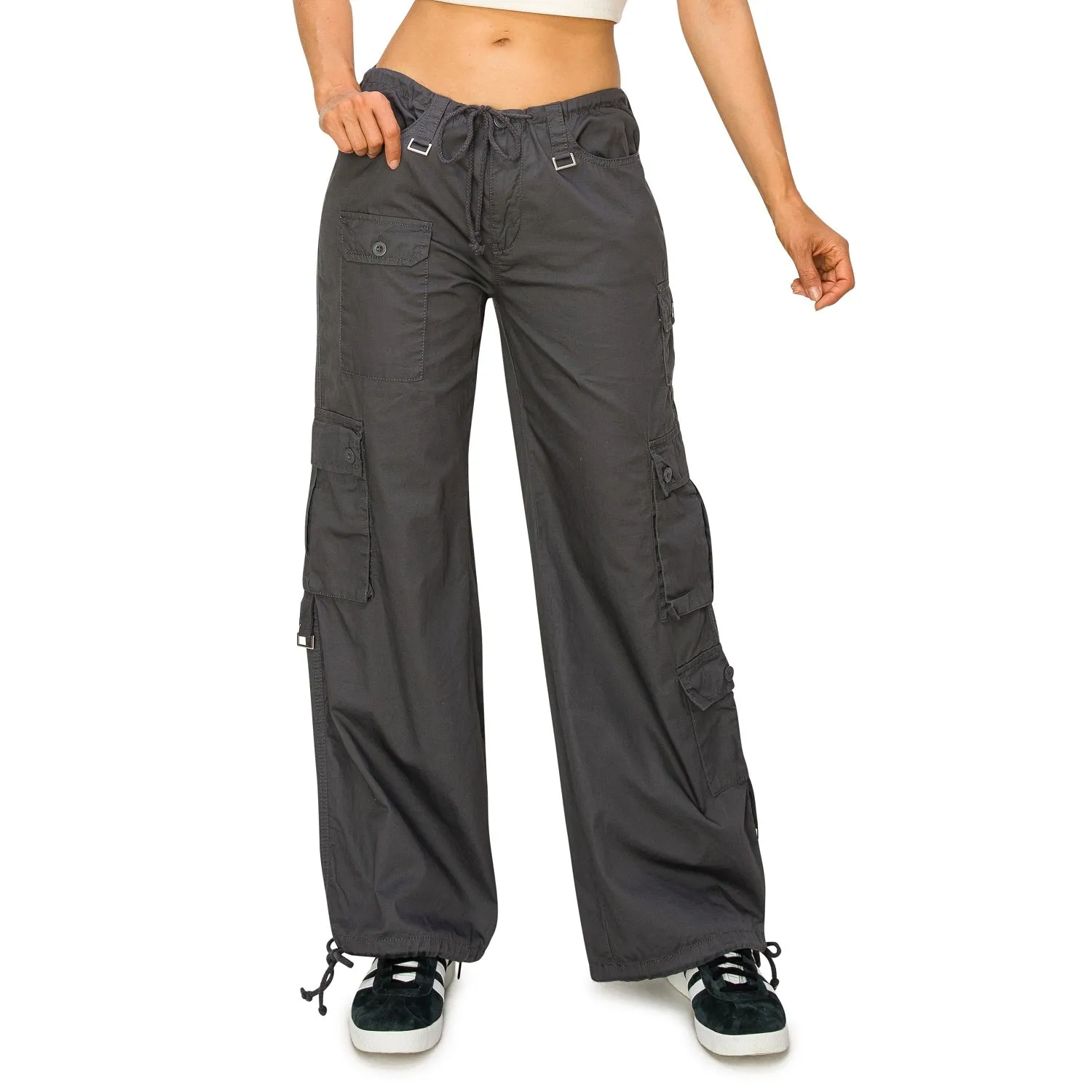 Baggy Fit Parachute Cargo Pants - Slate Grey