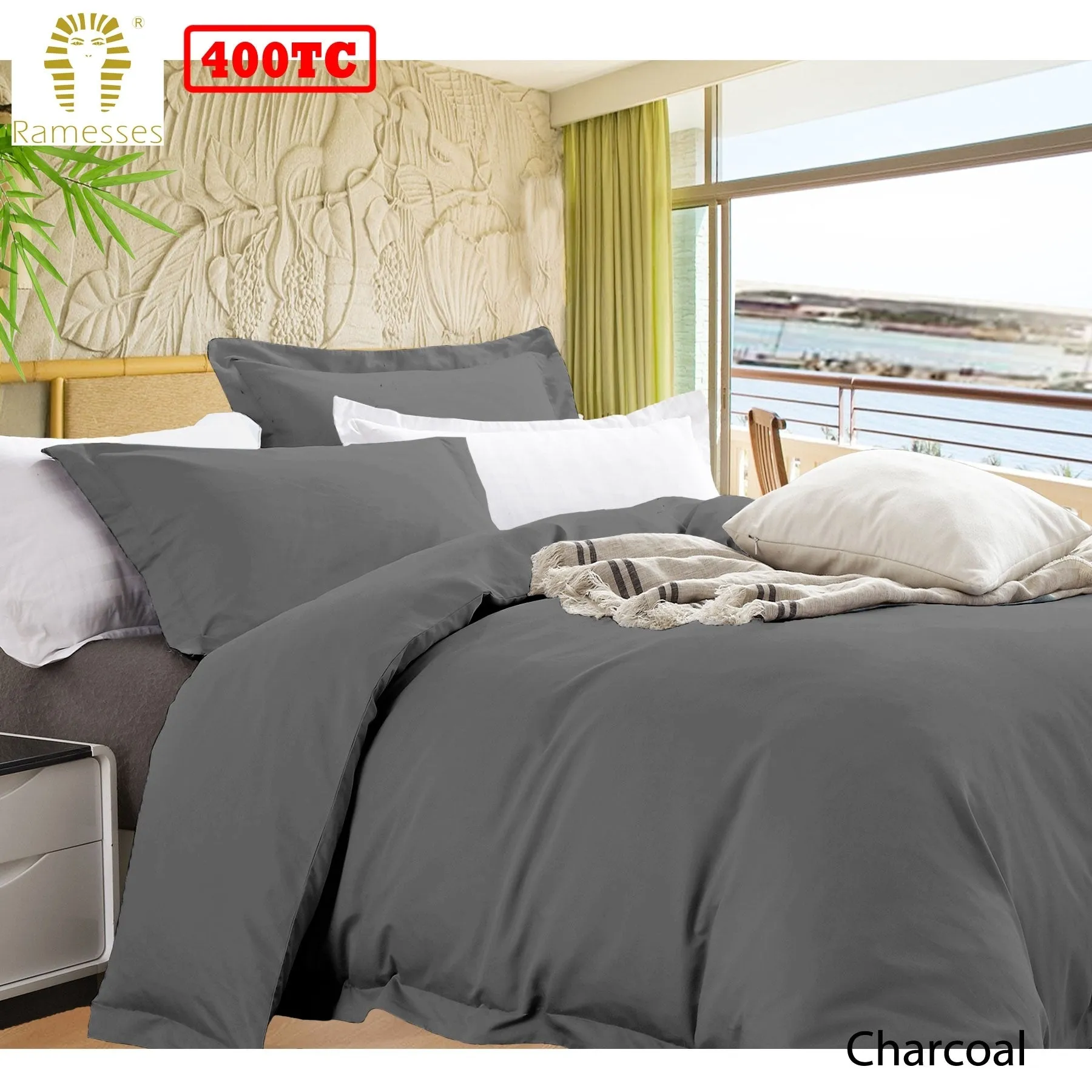 Bamboo Cotton Quilt Cover Set Charcoal Queen