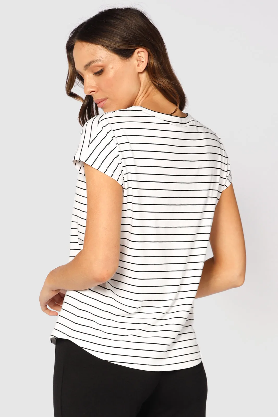 Bamboo Eadie Tee  - White Black Stripe