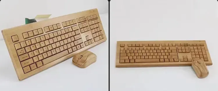 Bamboo Wooden Keyboard&Mouse Combo Wireless 3 areas Multimedia Eco Friendly BKM02