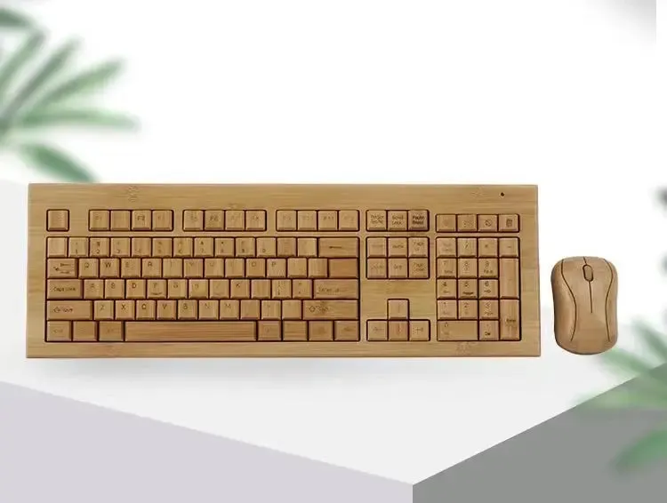 Bamboo Wooden Keyboard&Mouse Combo Wireless 3 areas Multimedia Eco Friendly BKM02