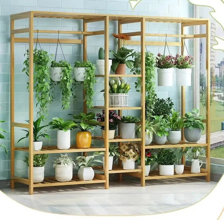 Bamboo Wooden Shelf Plant Stand Clothes Rack Storage Display Shelf Multi Use Free Standing Large BPS11