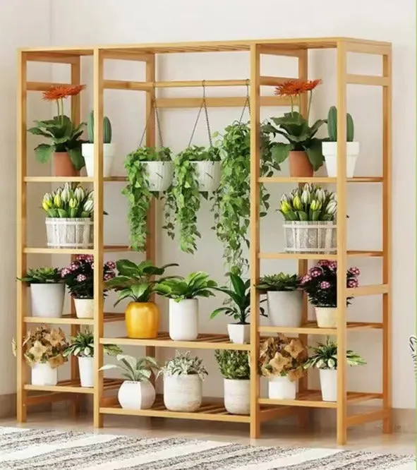 Bamboo Wooden Shelf Plant Stand Clothes Rack Storage Display Shelf Multi Use Free Standing Large BPS11