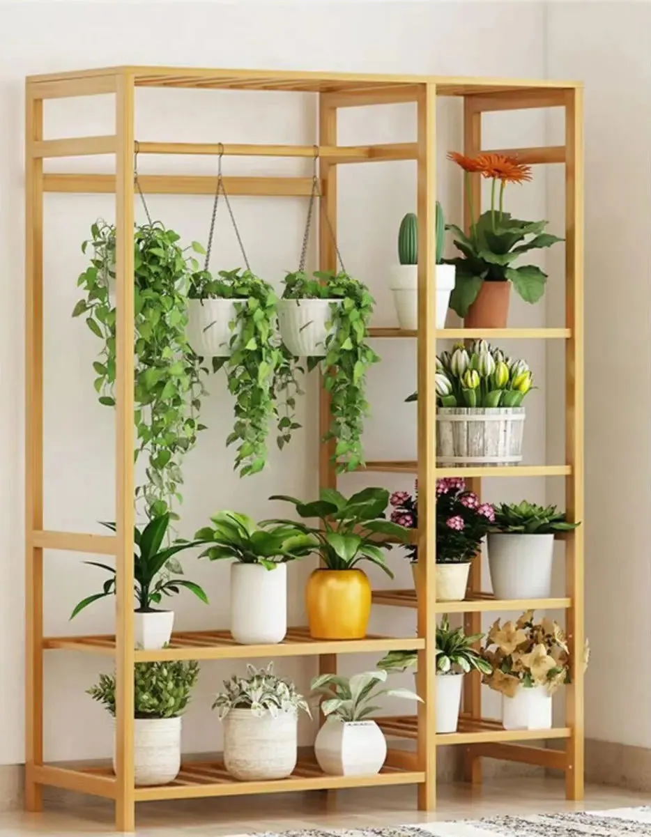 Bamboo Wooden Shelf Plant Stand Clothes Rack Storage Display Shelf Multi Use Free Standing Large BPS11