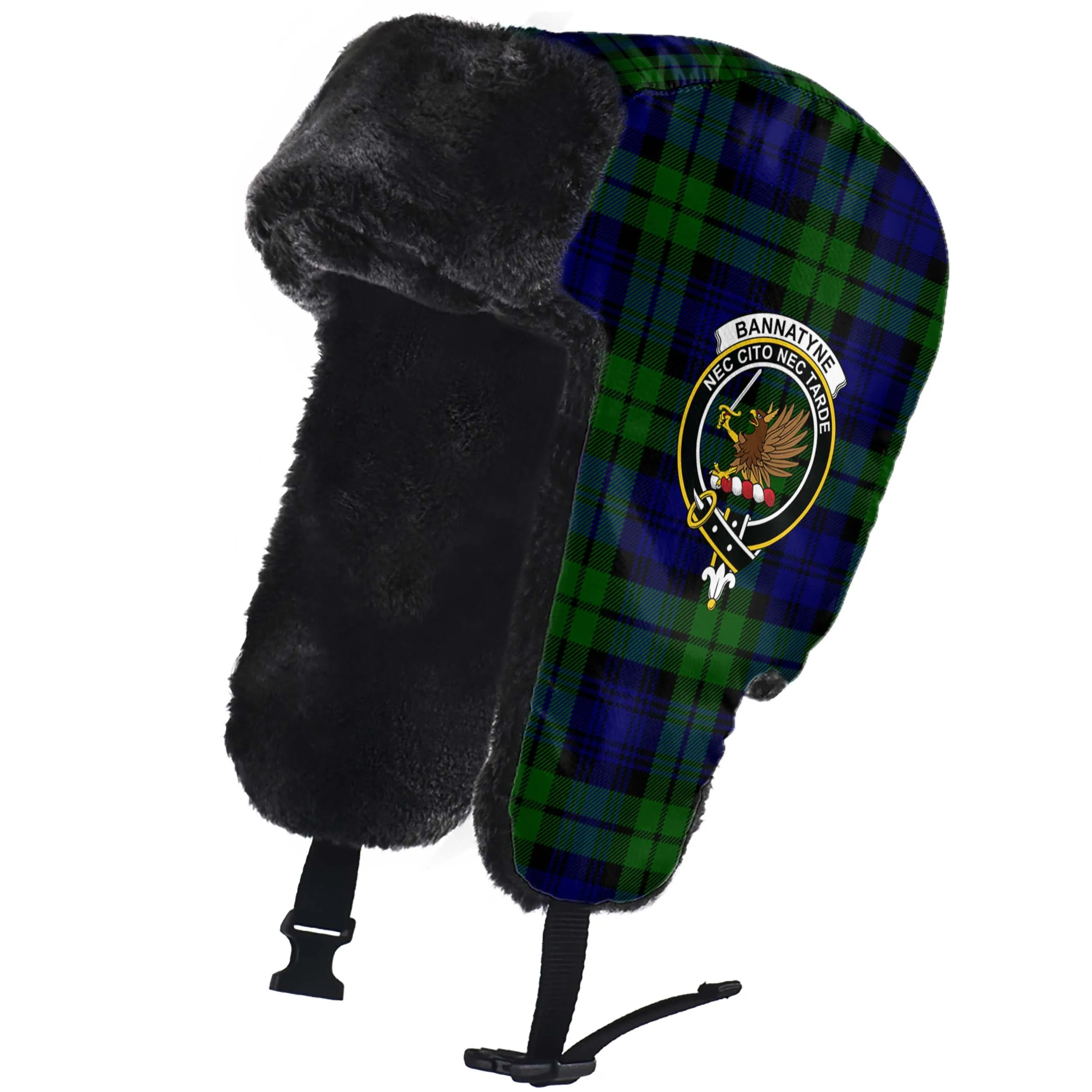 Bannatyne Tartan Winter Trapper Hat with Family Crest