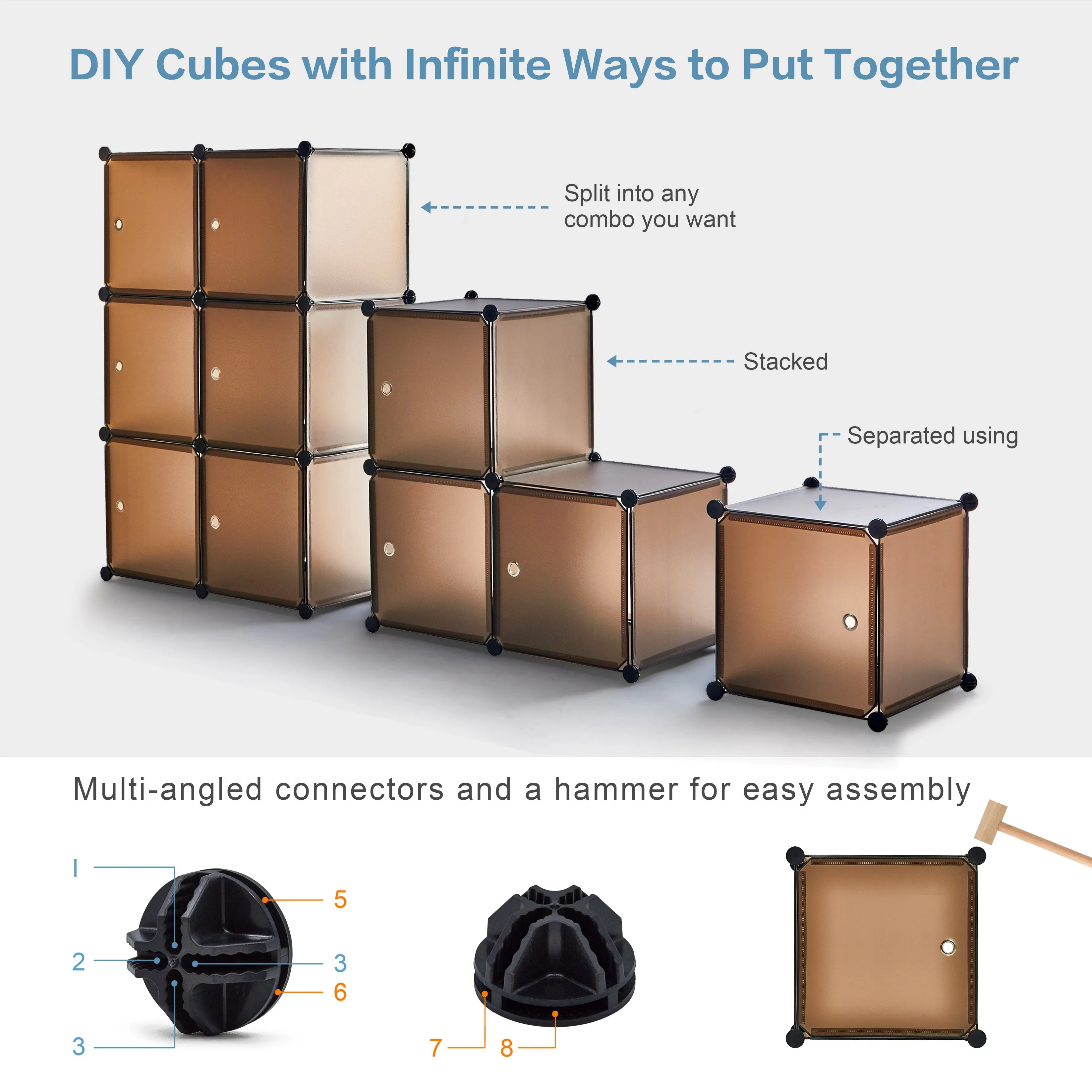 Bedroom PP Storage Wardrobe, 12 Cubes/20 Cubes, Coffee Color and Transparent