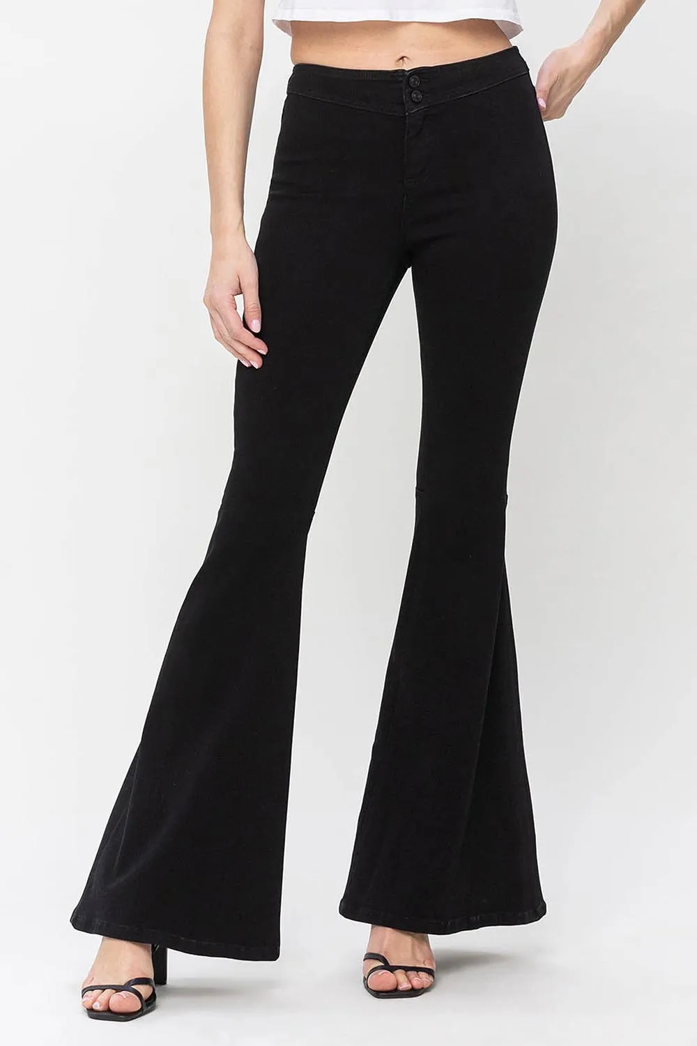 Black High Rise Super Flare Jeans by Vervet