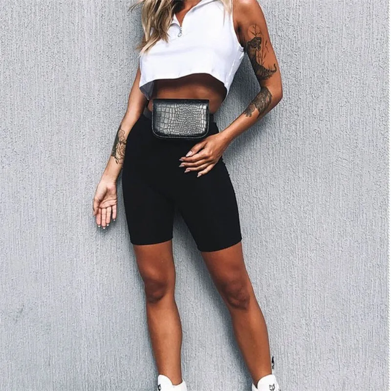 Black High Waist Plain Bodycon Short Pants