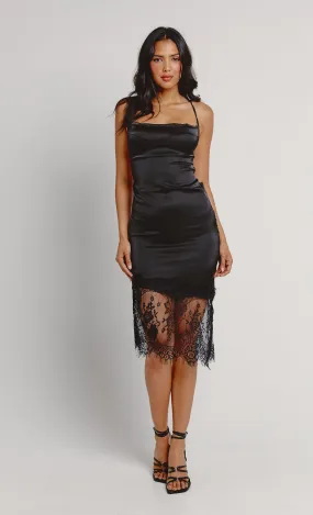 Black Lace Slip Cowl Midi Dress