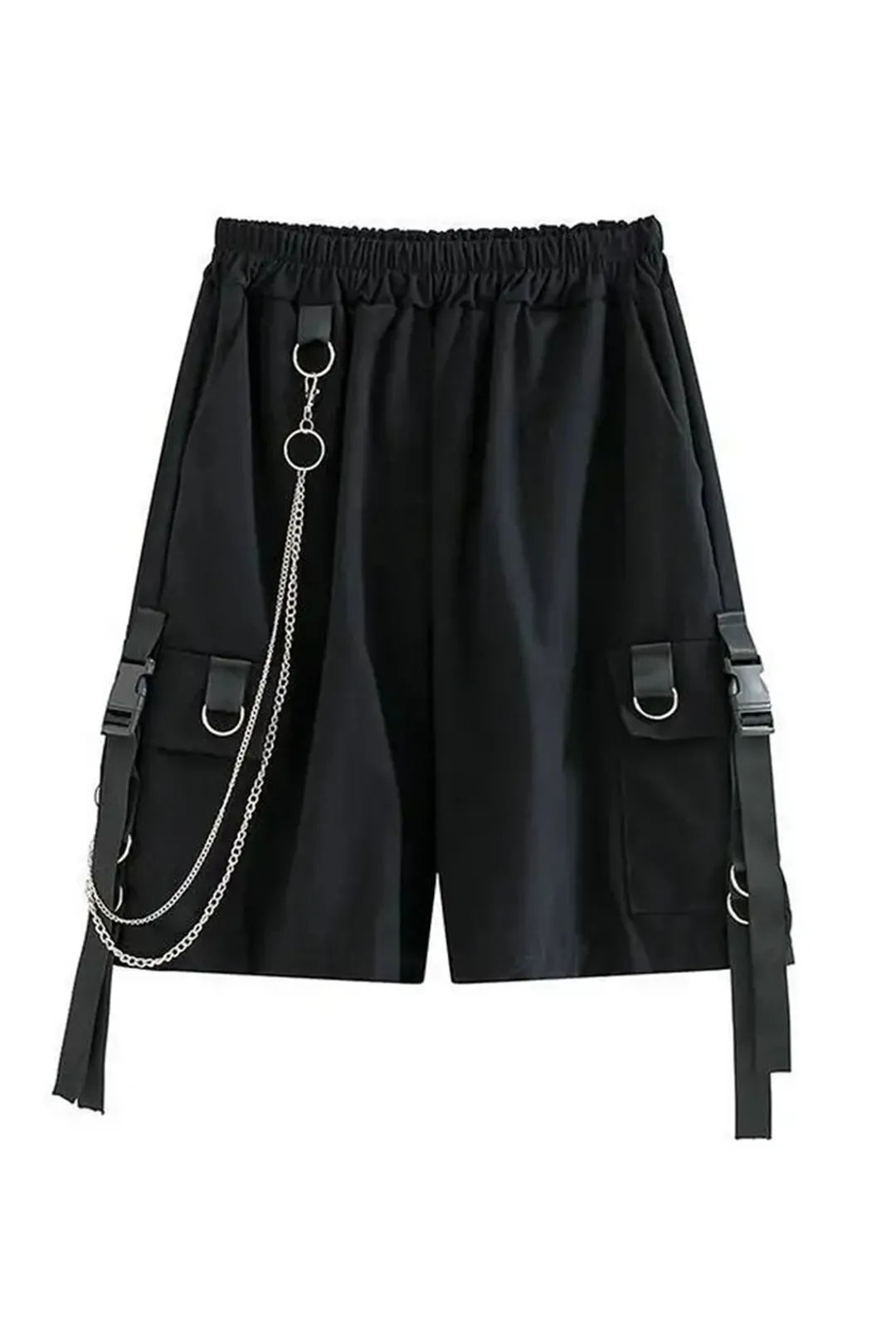 Black Punk Utility Chain Shorts