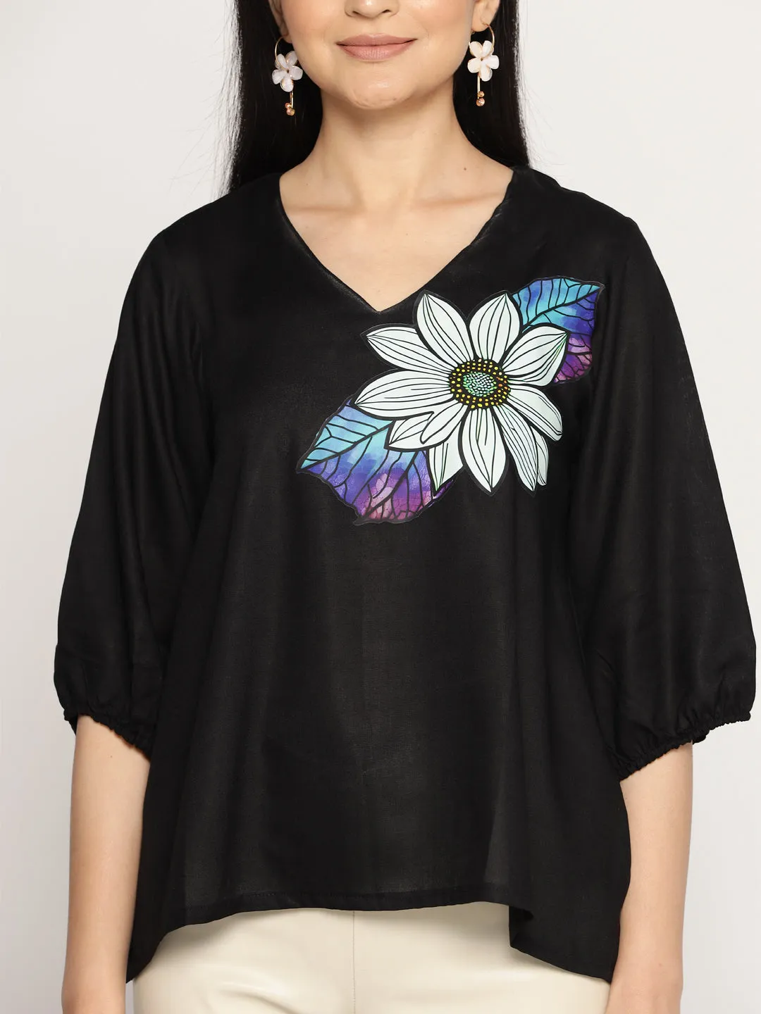 Black Rayon Top - BlossomChic