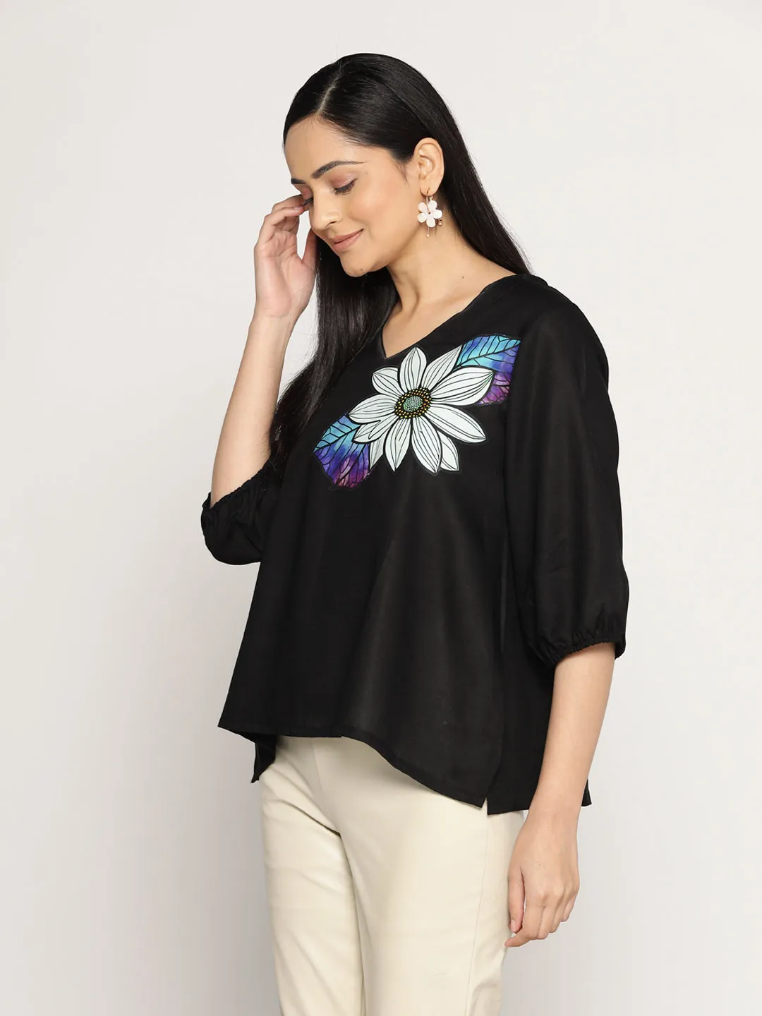 Black Rayon Top - BlossomChic