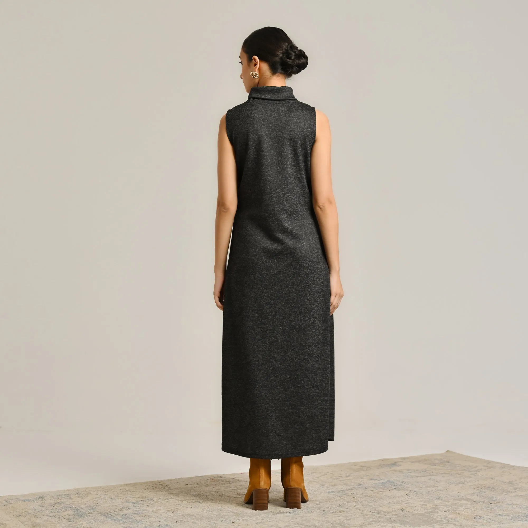 Black Woollen Winter Dress with Shrug