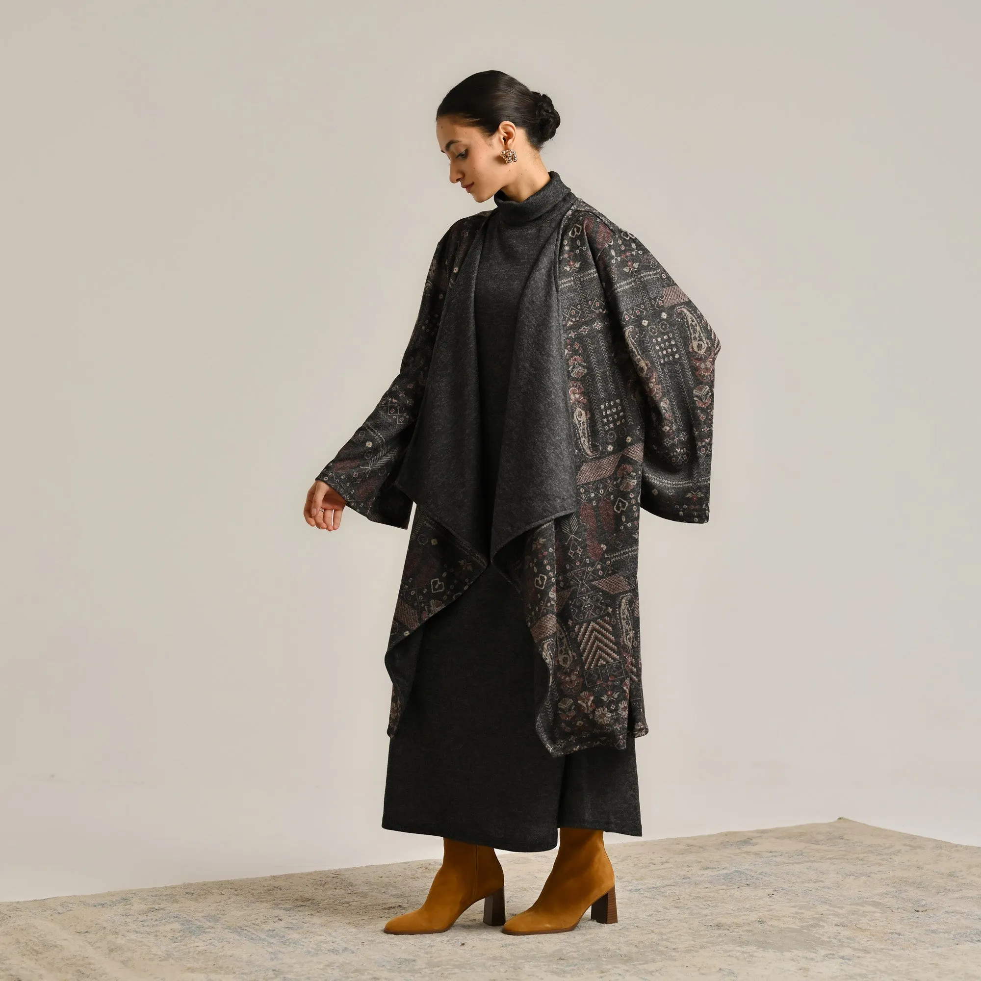 Black Woollen Winter Dress with Shrug