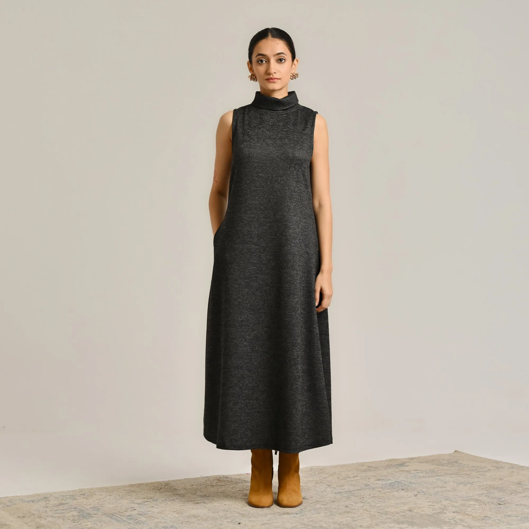 Black Woollen Winter Dress with Shrug