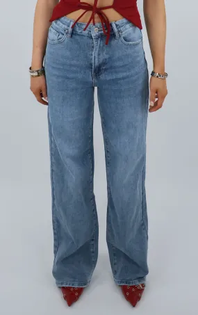 Blue Denim Stretchy Straight Leg Jeans