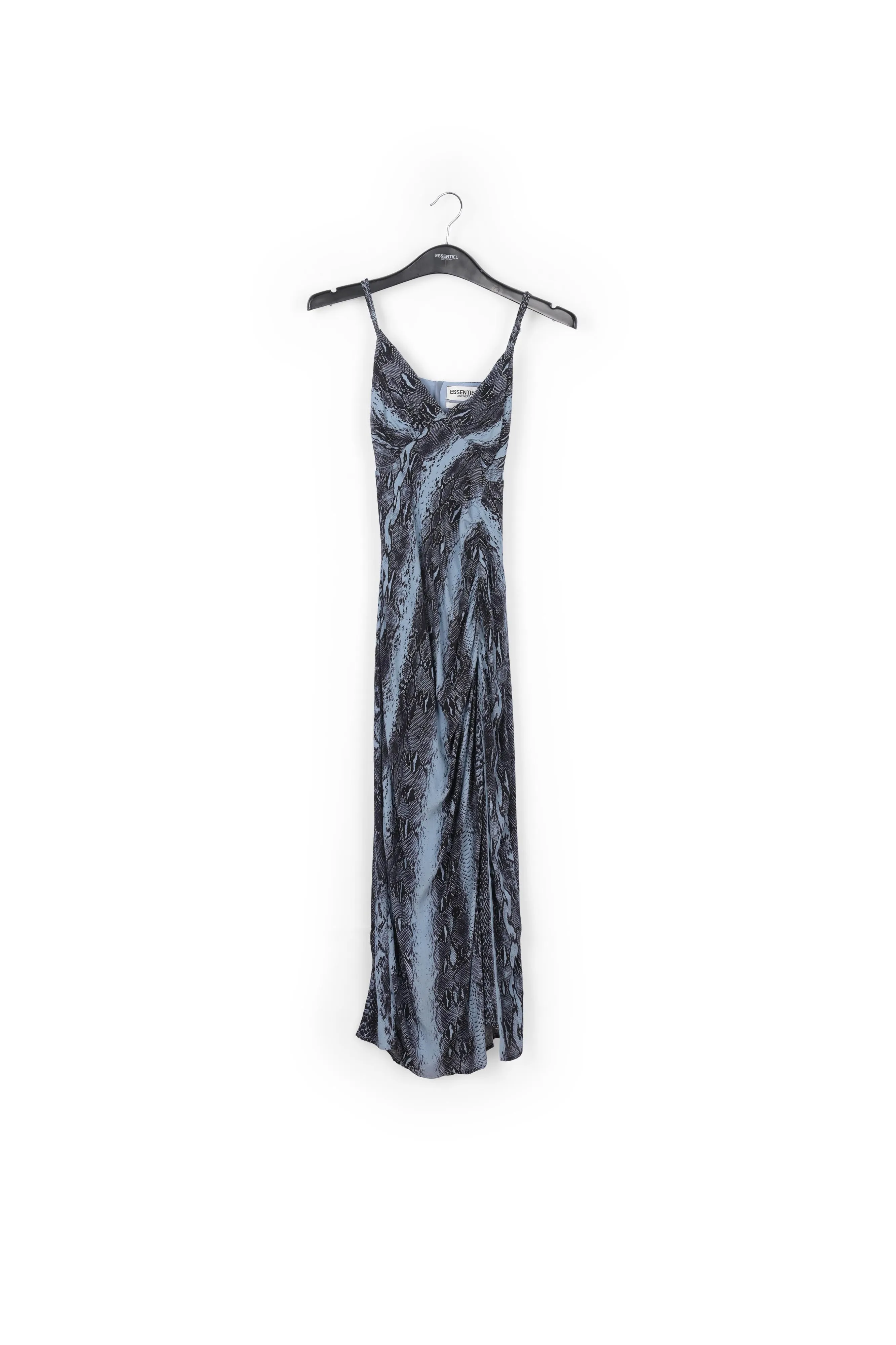 Blue midi-length slip dress with snake print