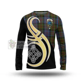 Bowie Tartan Long Sleeve T-Shirt with Family Crest and Celtic Symbol Style