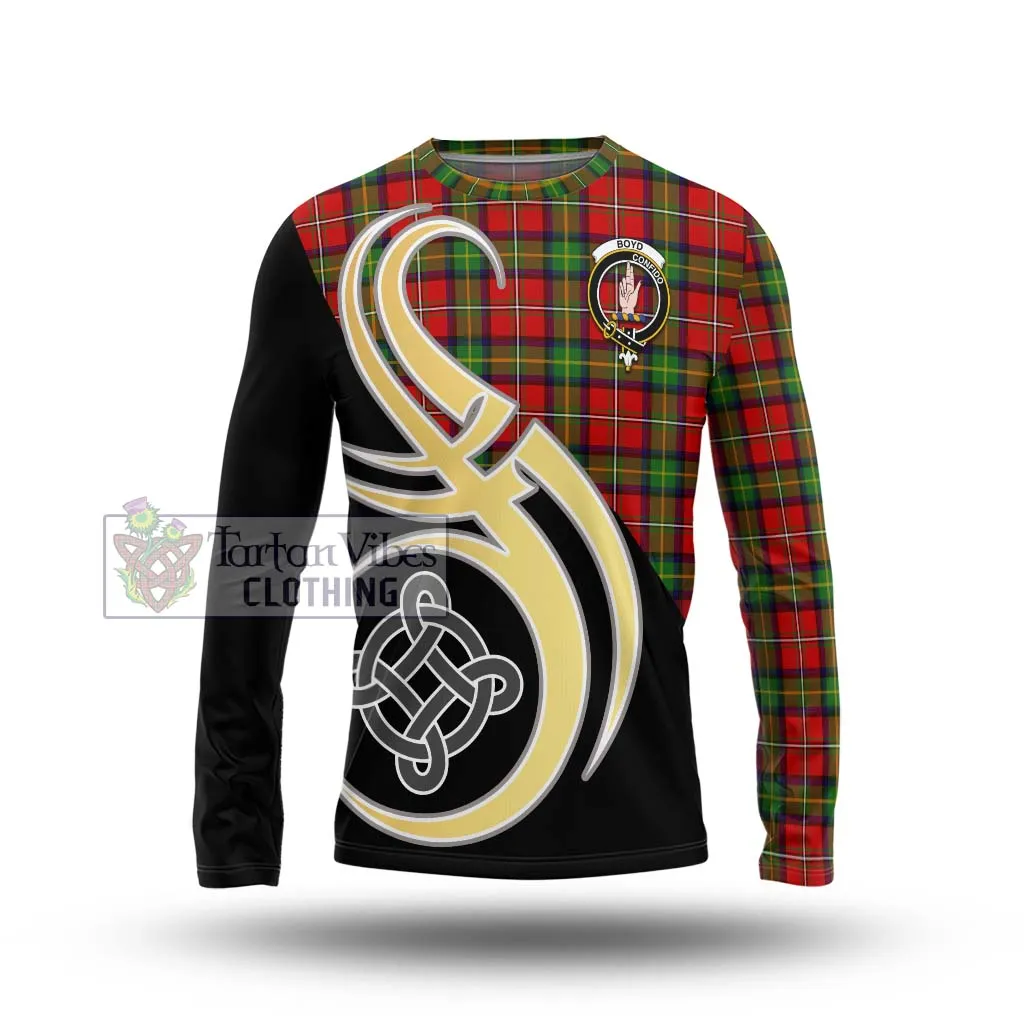 Boyd Tartan Long Sleeve T-Shirt with Family Crest and Celtic Symbol Style