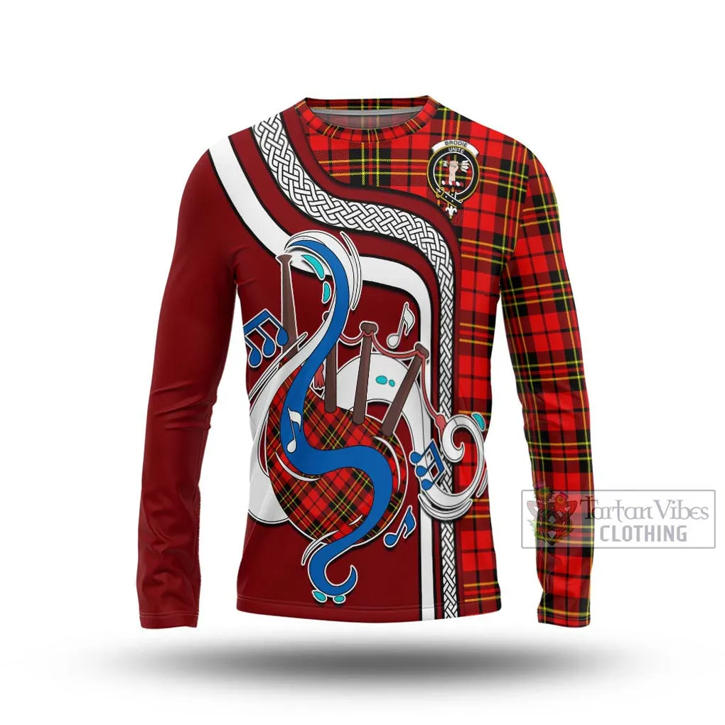 Brodie Modern Tartan Long Sleeve T-Shirt with Epic Bagpipe Style