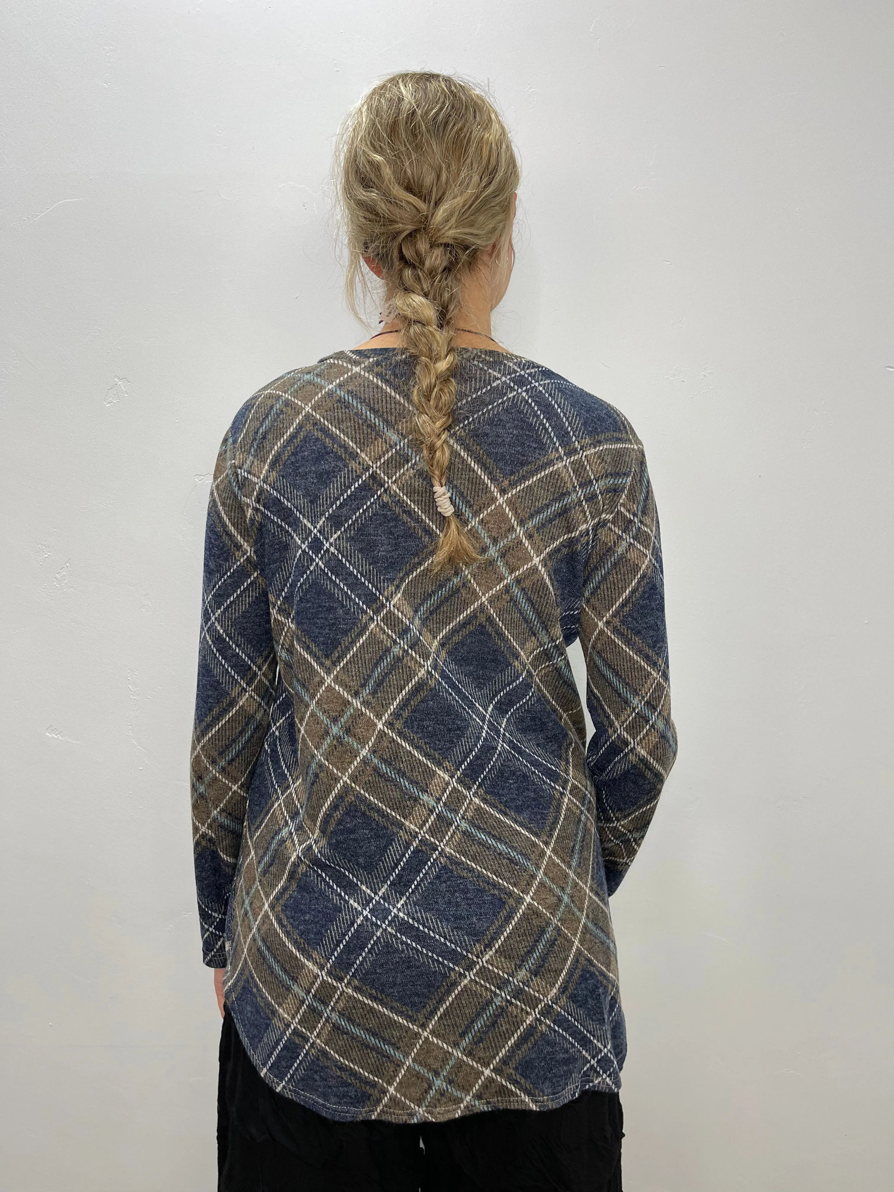 Brown and Navy Plaid Long Sleeve Tunic