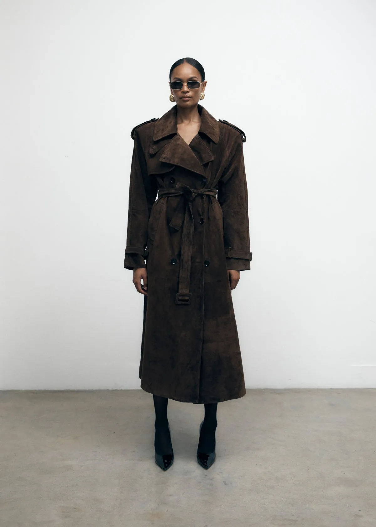 Brown Suede Trench Coat