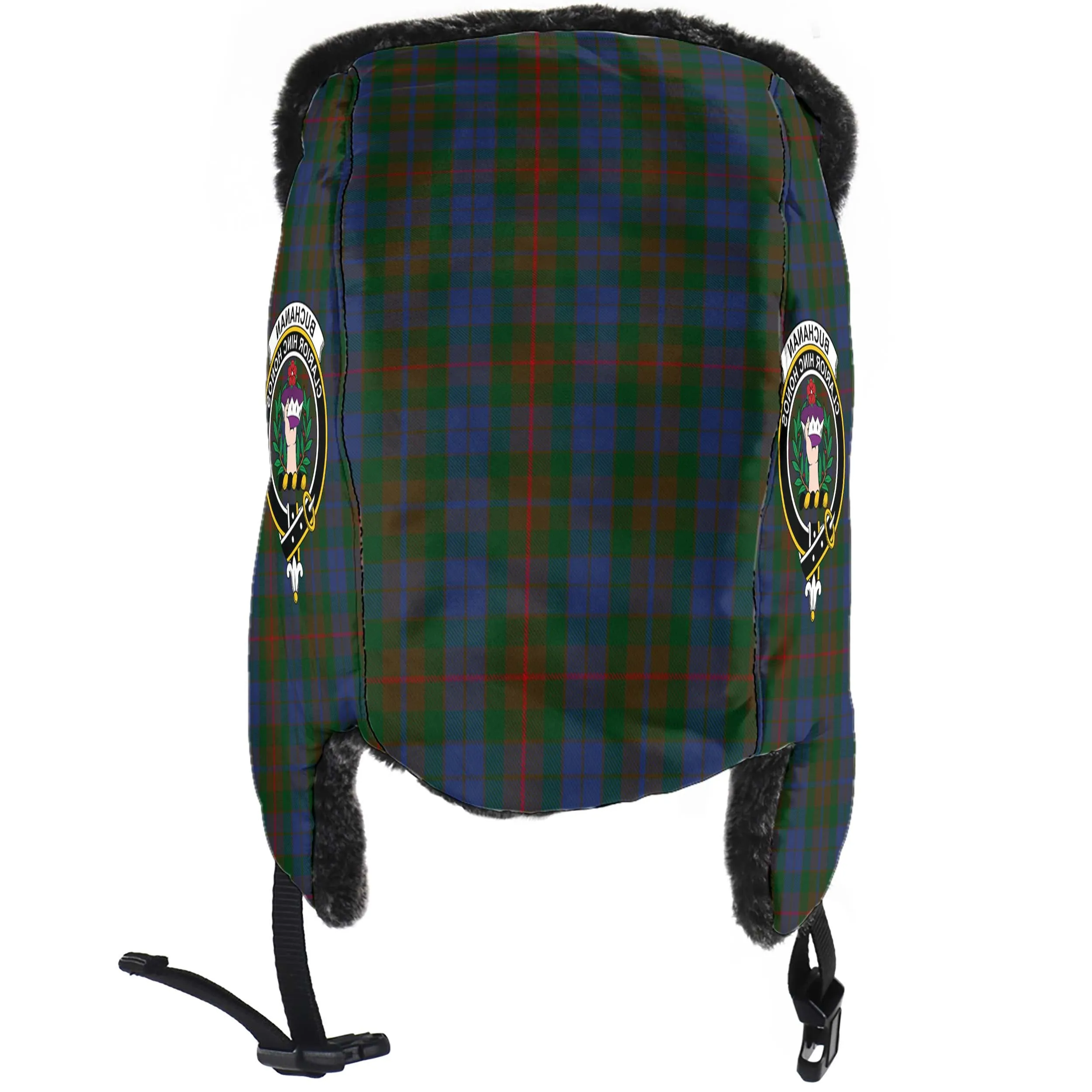 Buchanan Hunting Tartan Winter Trapper Hat with Family Crest