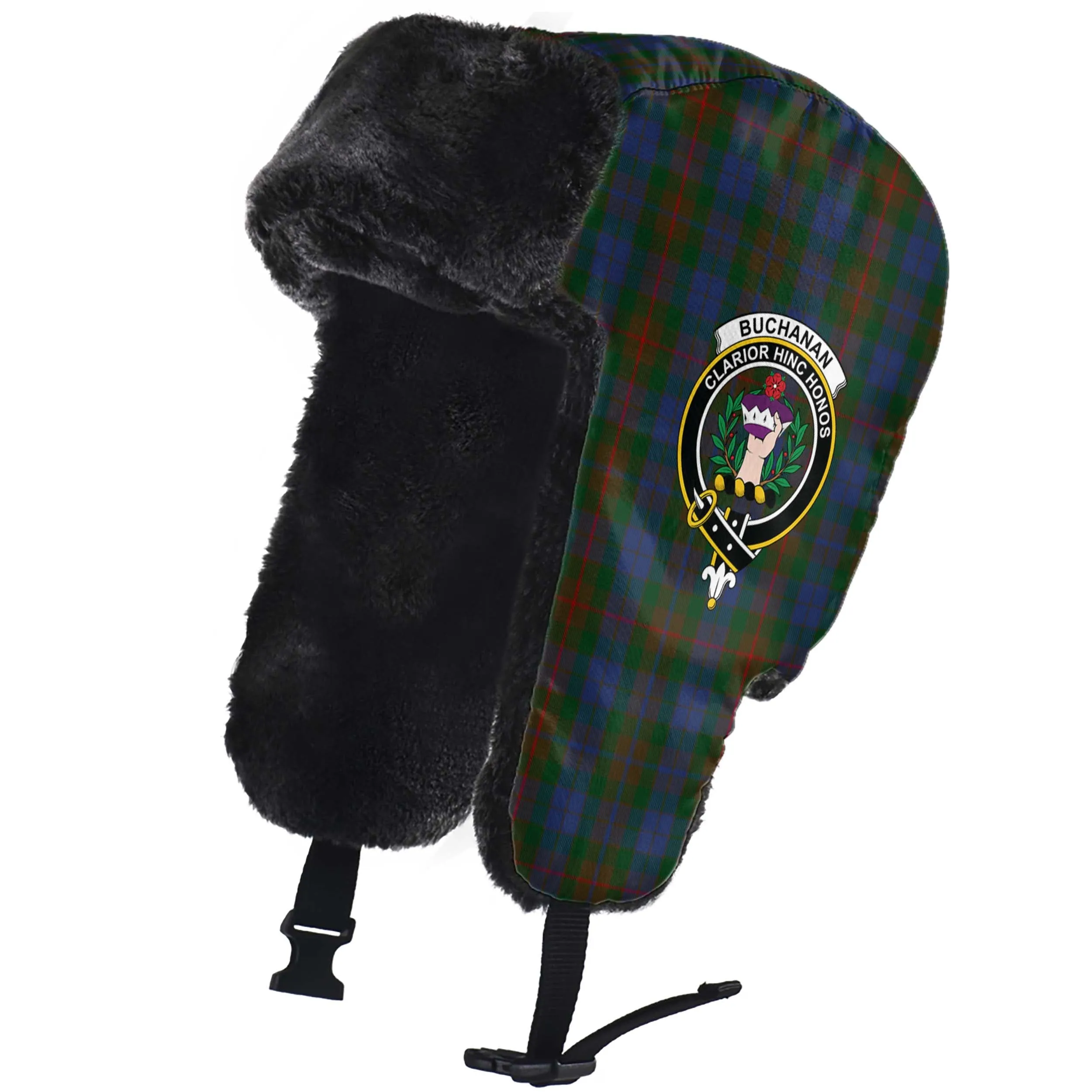 Buchanan Hunting Tartan Winter Trapper Hat with Family Crest